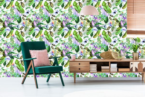 Behang Tropische Bladeren, Bloemen - Afbeelding 6