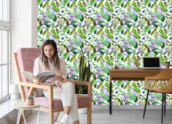 Behang Tropische Bladeren, Bloemen - Afbeelding 7