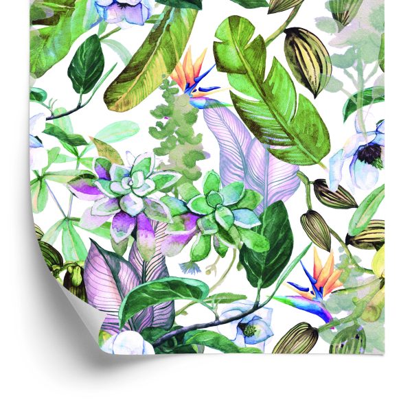Behang Tropische Bladeren, Bloemen