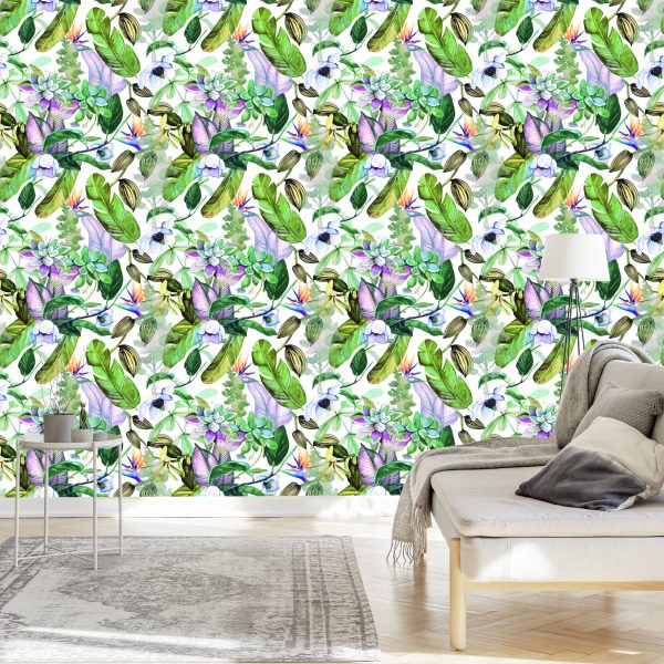 Behang Tropische Bladeren, Bloemen - Afbeelding 3