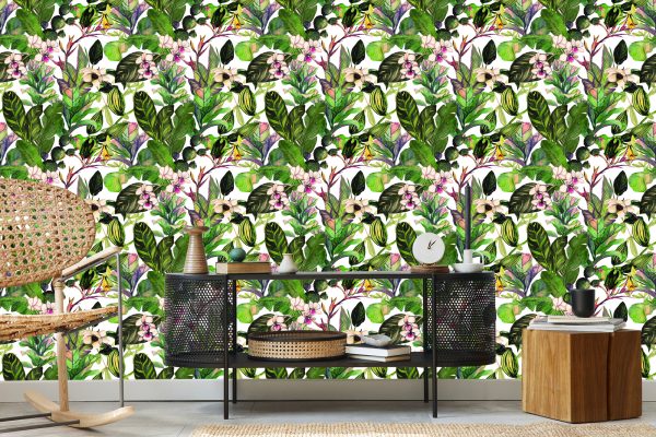 Behang Tropische Bladeren Met Cactussen - Afbeelding 5