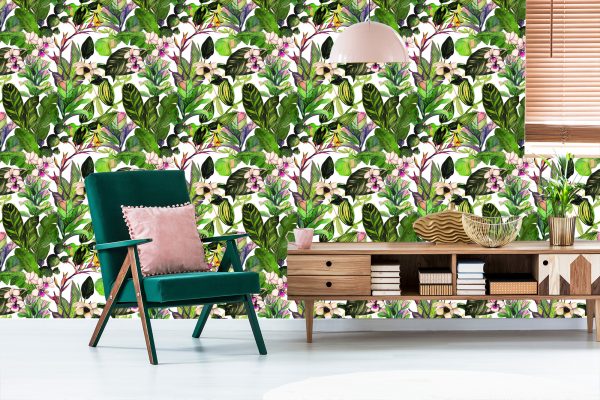 Behang Tropische Bladeren Met Cactussen - Afbeelding 6