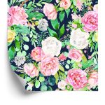 Behang Kleurrijke Bloemen En Bladeren Geschilderd Met Waterverf