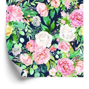 Behang Kleurrijke Bloemen En Bladeren Geschilderd Met Waterverf