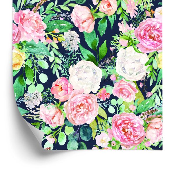 Behang Kleurrijke Bloemen En Bladeren Geschilderd Met Waterverf