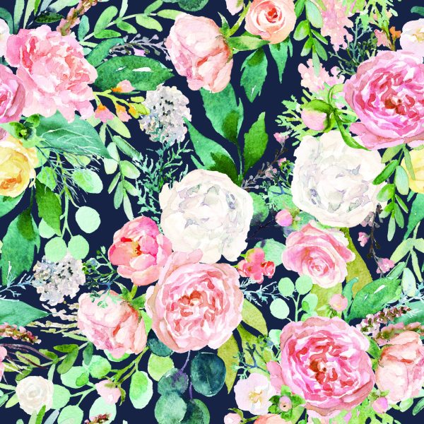 Behang Kleurrijke Bloemen En Bladeren Geschilderd Met Waterverf - Afbeelding 2