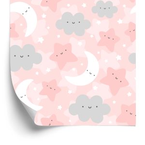 Behang Voor Kinderen - Gelukkige Sterren, Wolken En Manen