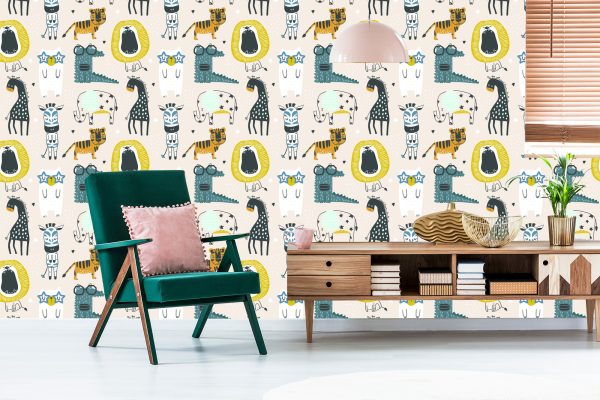 Behang Voor Kinderen - Wilde Dieren In Scandinavische Stijl - Afbeelding 6