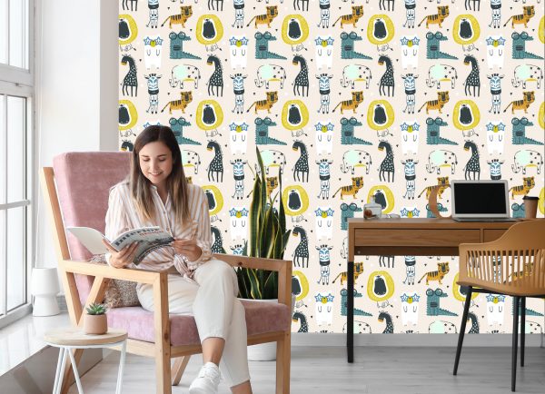 Behang Voor Kinderen - Wilde Dieren In Scandinavische Stijl - Afbeelding 7