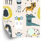 Behang Voor Kinderen - Wilde Dieren In Scandinavische Stijl