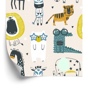 Behang Voor Kinderen - Wilde Dieren In Scandinavische Stijl