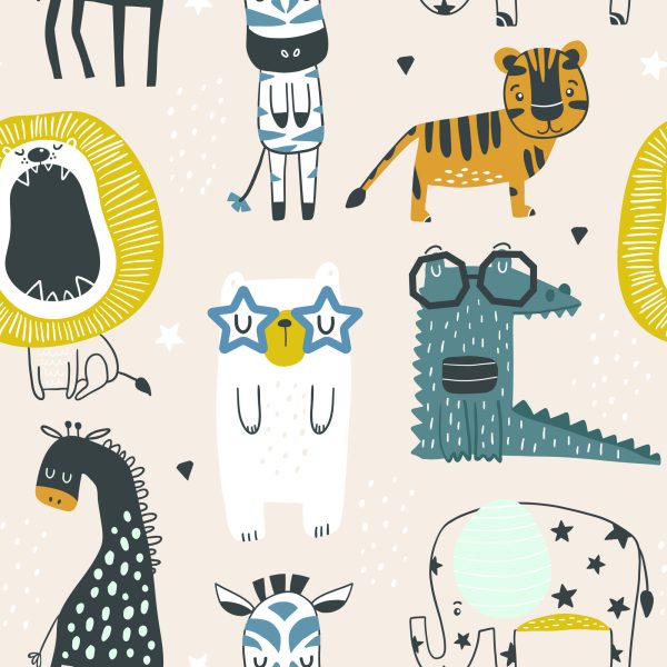 Behang Voor Kinderen - Wilde Dieren In Scandinavische Stijl - Afbeelding 2