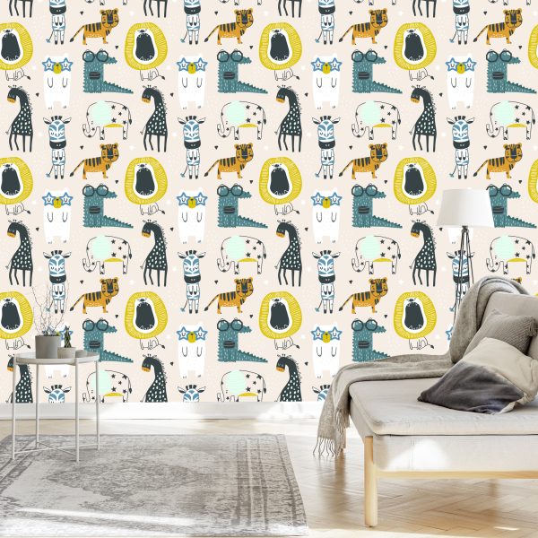 Behang Voor Kinderen - Wilde Dieren In Scandinavische Stijl - Afbeelding 3