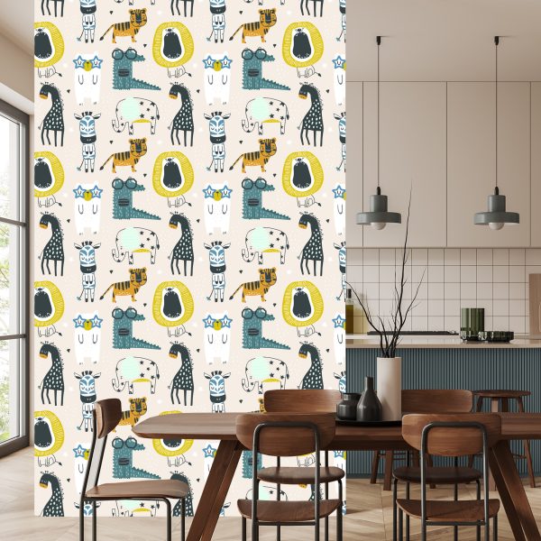 Behang Voor Kinderen - Wilde Dieren In Scandinavische Stijl - Afbeelding 4