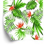 Behang Stijlvolle Tropische Bladeren En Bloemen