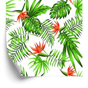 Behang Stijlvolle Tropische Bladeren En Bloemen