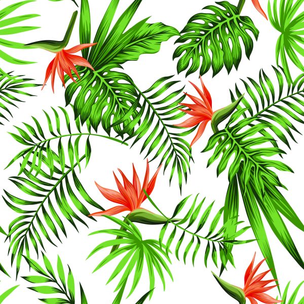 Behang Stijlvolle Tropische Bladeren En Bloemen - Afbeelding 2