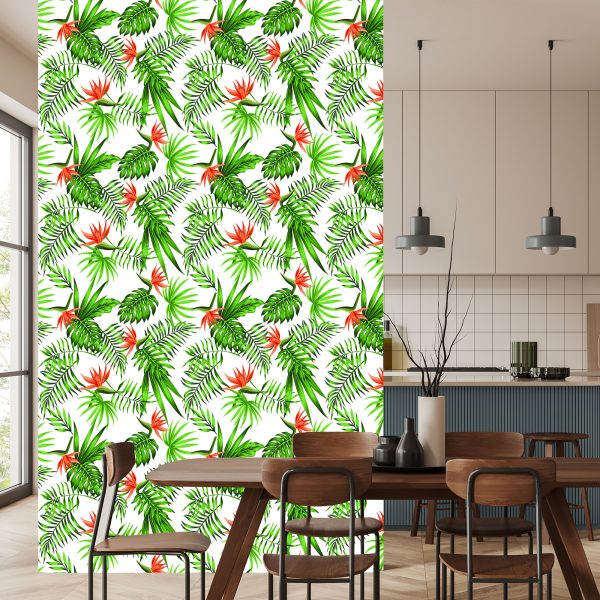Behang Stijlvolle Tropische Bladeren En Bloemen - Afbeelding 4