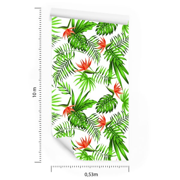 Behang Stijlvolle Tropische Bladeren En Bloemen - Afbeelding 8
