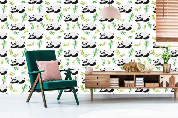 Behang Voor Kinderen - Slapende Panda's Tussen Bamboe - Afbeelding 6