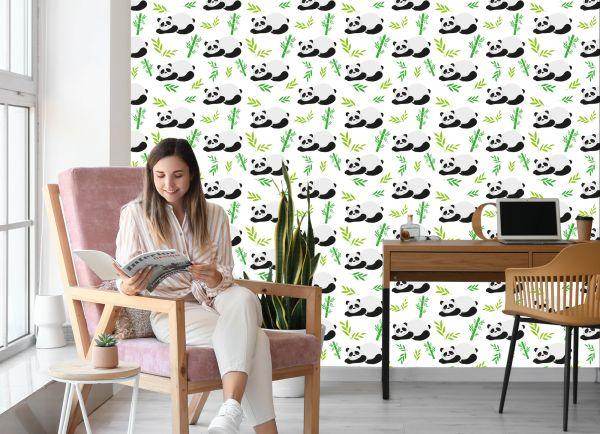 Behang Voor Kinderen - Slapende Panda's Tussen Bamboe - Afbeelding 7