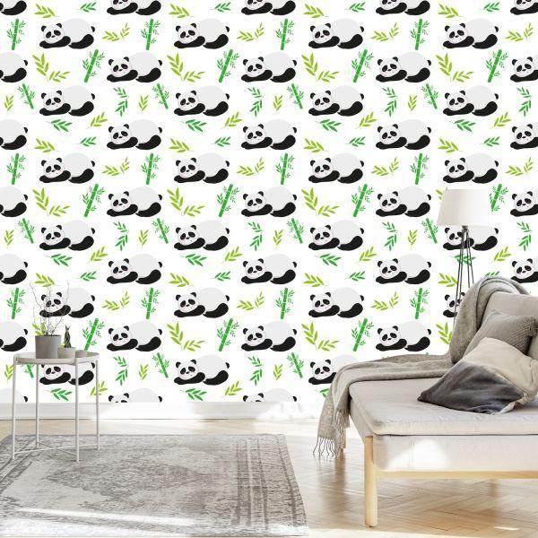 Behang Voor Kinderen - Slapende Panda's Tussen Bamboe - Afbeelding 3