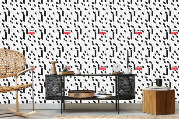 Behang Zwart-Wit Geometrisch Patroon - Afbeelding 5