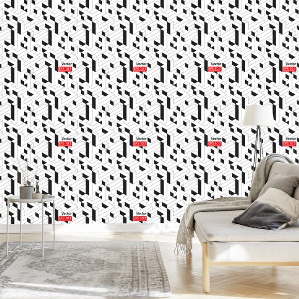 Behang Zwart-Wit Geometrisch Patroon - Afbeelding 3