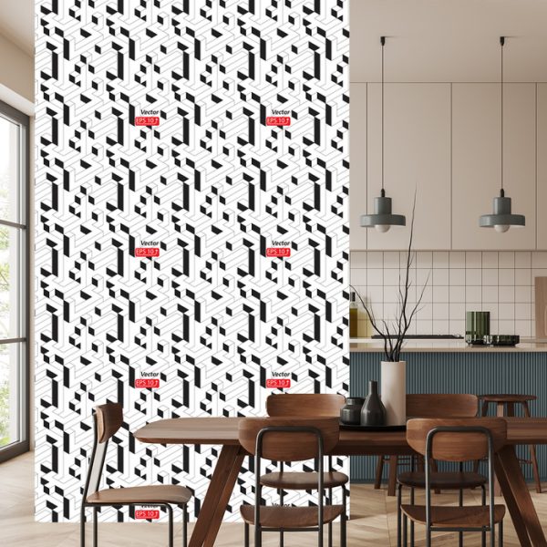 Behang Zwart-Wit Geometrisch Patroon - Afbeelding 4