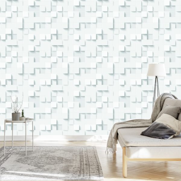Behang Wit Modern Mozaïek - 3D-Effect - Afbeelding 3