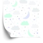 Behang Voor Kinderen - Sterren, Wolken En Manen In Pastelkleuren