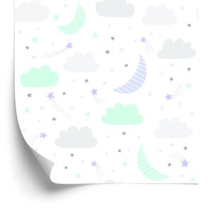Behang Voor Kinderen - Sterren, Wolken En Manen In Pastelkleuren