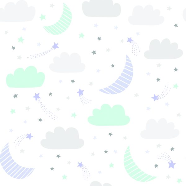 Behang Voor Kinderen - Sterren, Wolken En Manen In Pastelkleuren - Afbeelding 2