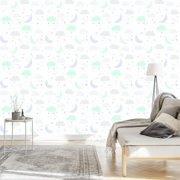 Behang Voor Kinderen - Sterren, Wolken En Manen In Pastelkleuren - Afbeelding 3
