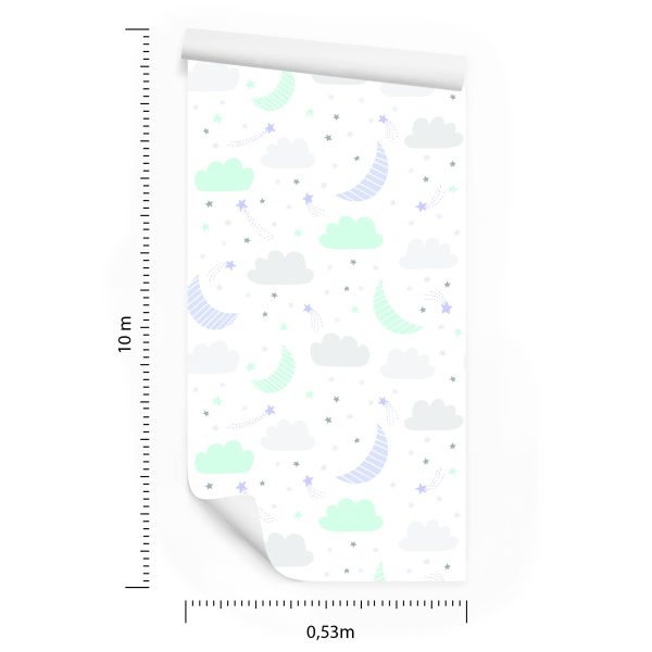 Behang Voor Kinderen - Sterren, Wolken En Manen In Pastelkleuren - Afbeelding 8