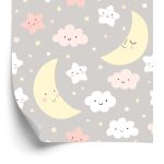 Behang Voor Kinderen - Een Nacht Vol Vrolijke Sterren, Manen En Wolken