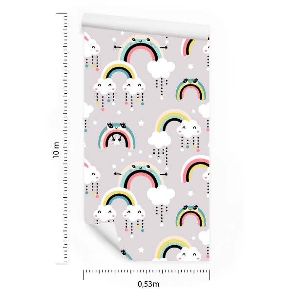 Behang Voor Kinderen - Vrolijke Kleurrijke Regenbogen En Wolken - Afbeelding 8