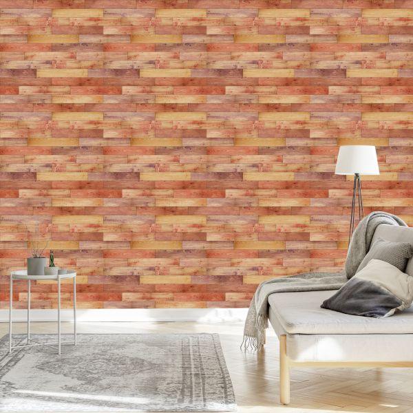 Behang Kleurrijke Horizontale Houten Planken - Afbeelding 3