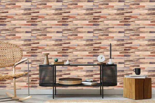 Behang Kleurrijke Houten Planken In Retrostijl - Afbeelding 5
