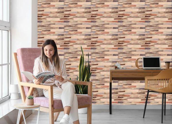 Behang Kleurrijke Houten Planken In Retrostijl - Afbeelding 7