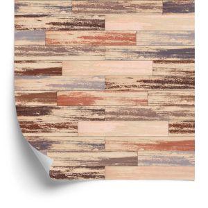 Behang Kleurrijke Houten Planken In Retrostijl