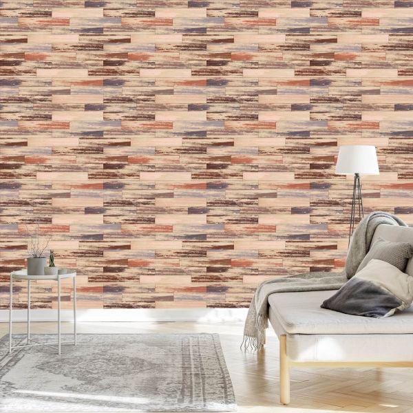 Behang Kleurrijke Houten Planken In Retrostijl - Afbeelding 3
