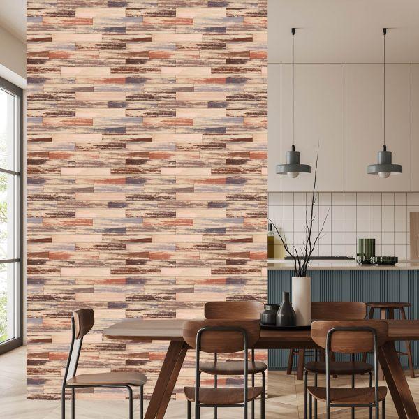 Behang Kleurrijke Houten Planken In Retrostijl - Afbeelding 4