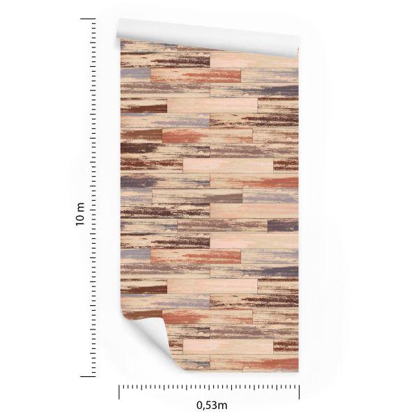 Behang Kleurrijke Houten Planken In Retrostijl - Afbeelding 8