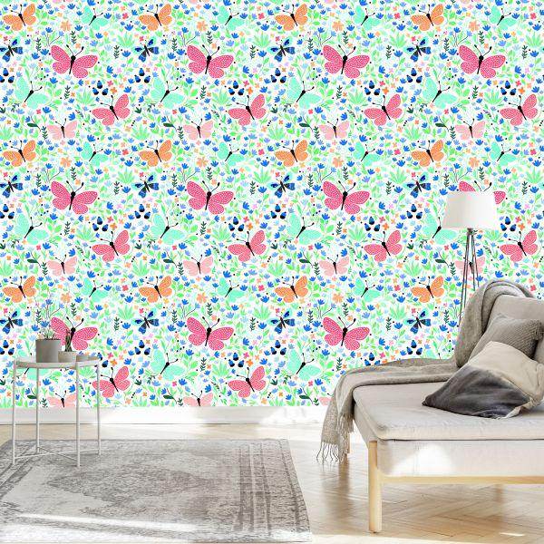 Behang Voor Kinderen - Vlinders En Bloemen - Afbeelding 3