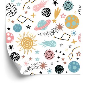 Behang Voor Kinderen - Kleurrijke Sterren En Planeten In Scandinavische Stijl