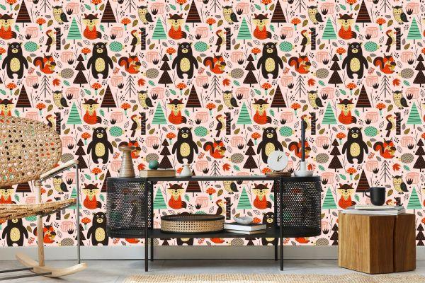 Behang Voor Kinderen - Bosdieren In Scandinavische Stijl - Afbeelding 5