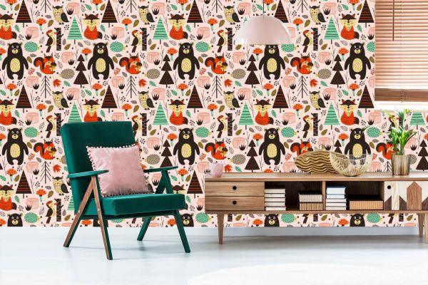 Behang Voor Kinderen - Bosdieren In Scandinavische Stijl - Afbeelding 6