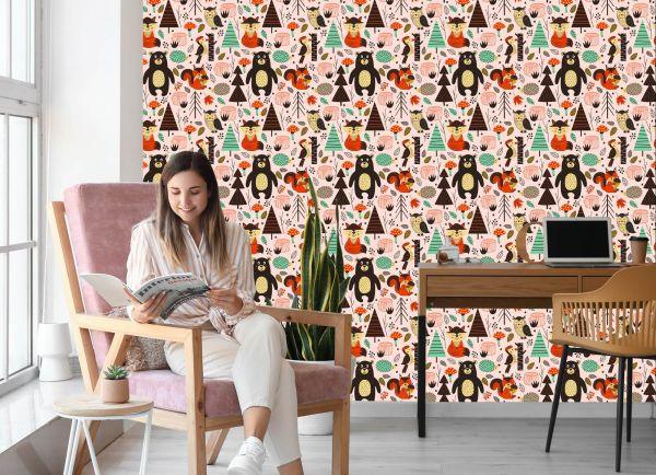 Behang Voor Kinderen - Bosdieren In Scandinavische Stijl - Afbeelding 7