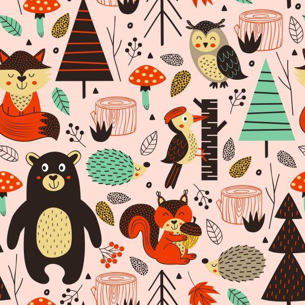 Behang Voor Kinderen - Bosdieren In Scandinavische Stijl - Afbeelding 2